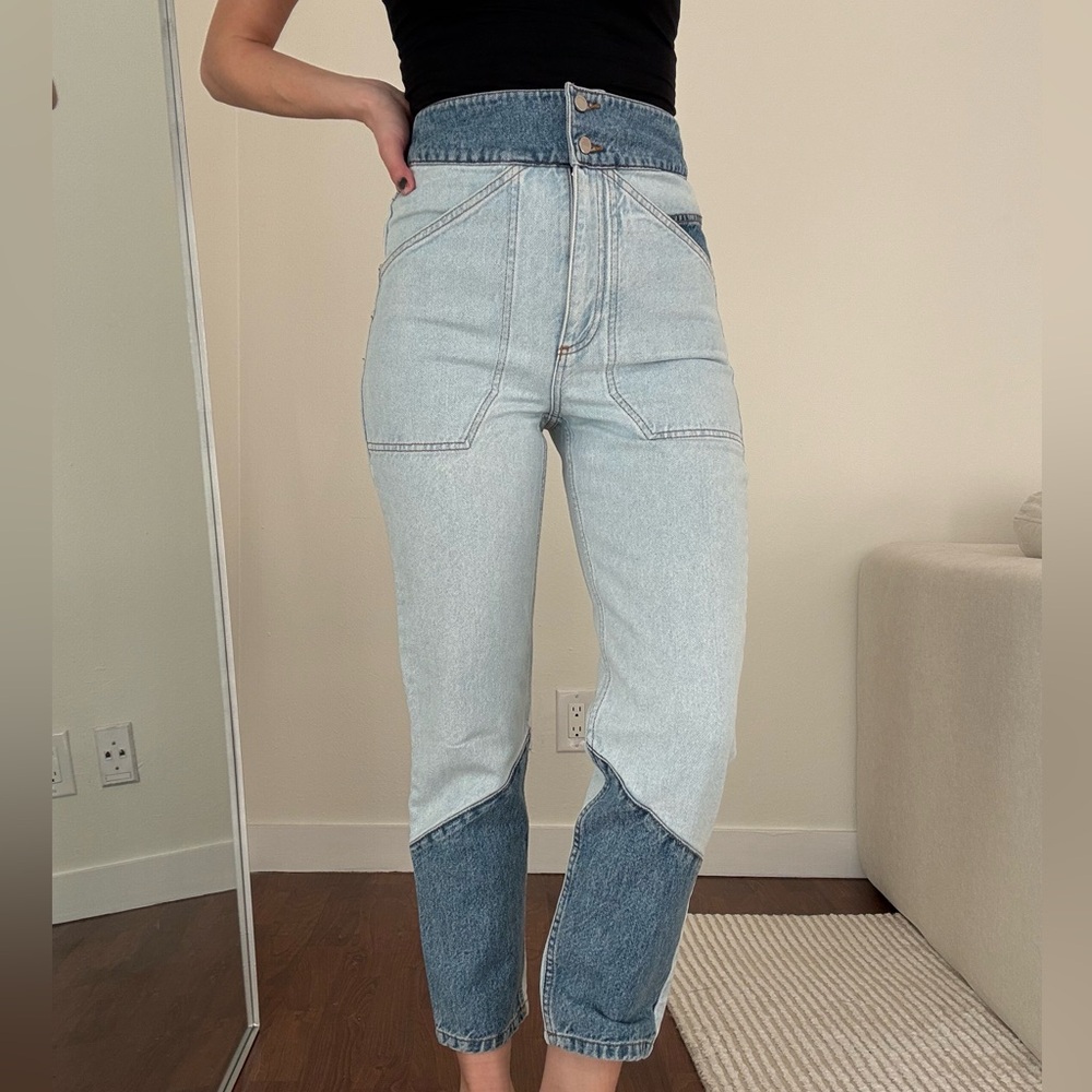 ba&sh High-Rise Blue Two-Tone Jeans